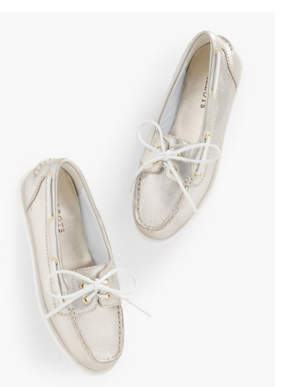 NEW TALBOTS Finley Metallic Nappa Boat Shoes Leather Slip On Comfort 8.5